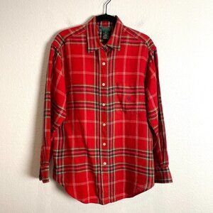 Lauren Ralph Lauren Womens 6 Red Plaid 100% Linen Button Up Shirt Top